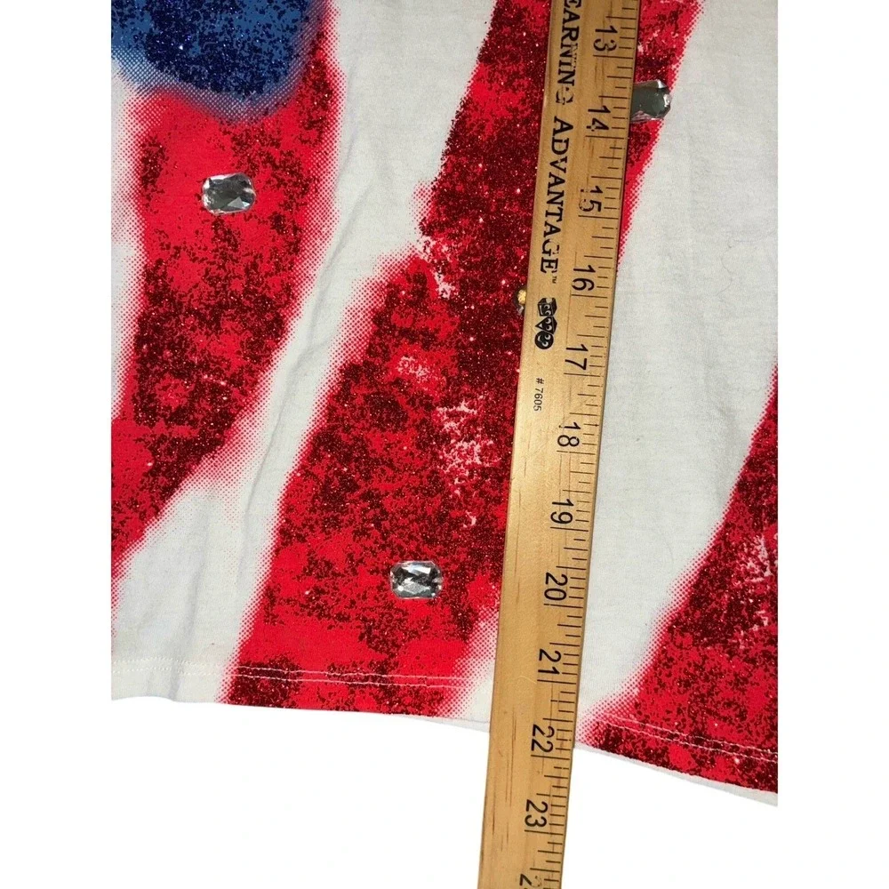 Justice Tank Top Girls 16 USA Patriotic Racer Back Bow Rhinestones Shimmer NEW